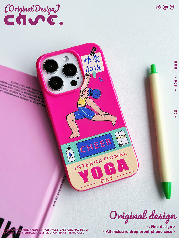 Namaste Yoga Day iPhone Case for iPhone 11-15 Pro Max, Mindfulness Lifestyle, TPU Mobile Phone Cases Available in Pink and Black Colors, Kpop Inspired Phone Aesthetics