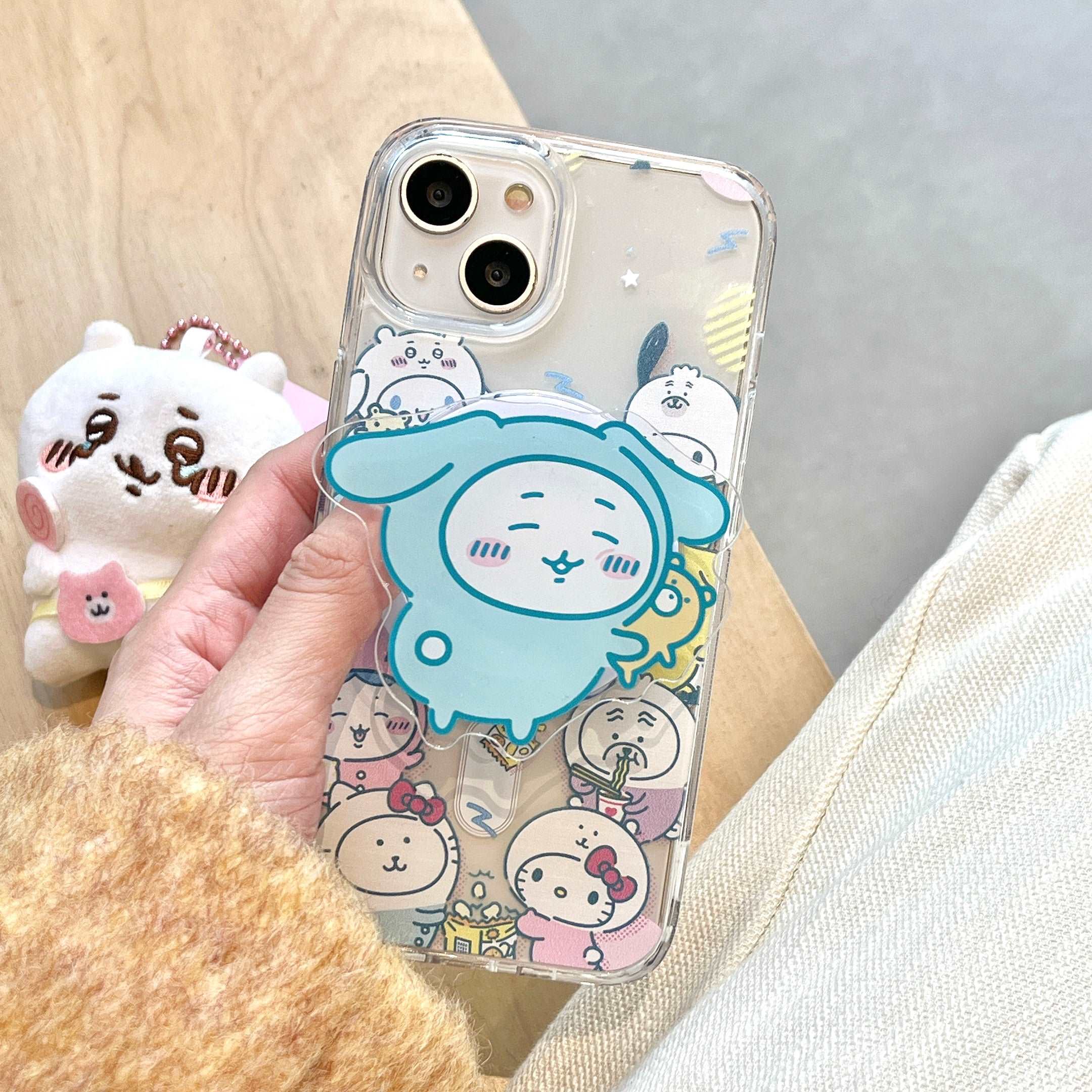 Chiikawa Japanese Style iPhone Case for iPhone 11-15 Pro Max, Magnetic Phone Case With Phone Holder for Anime Lovers, Cute Phone Case for Women Girls, Y2K Fashion Item for Gen Z