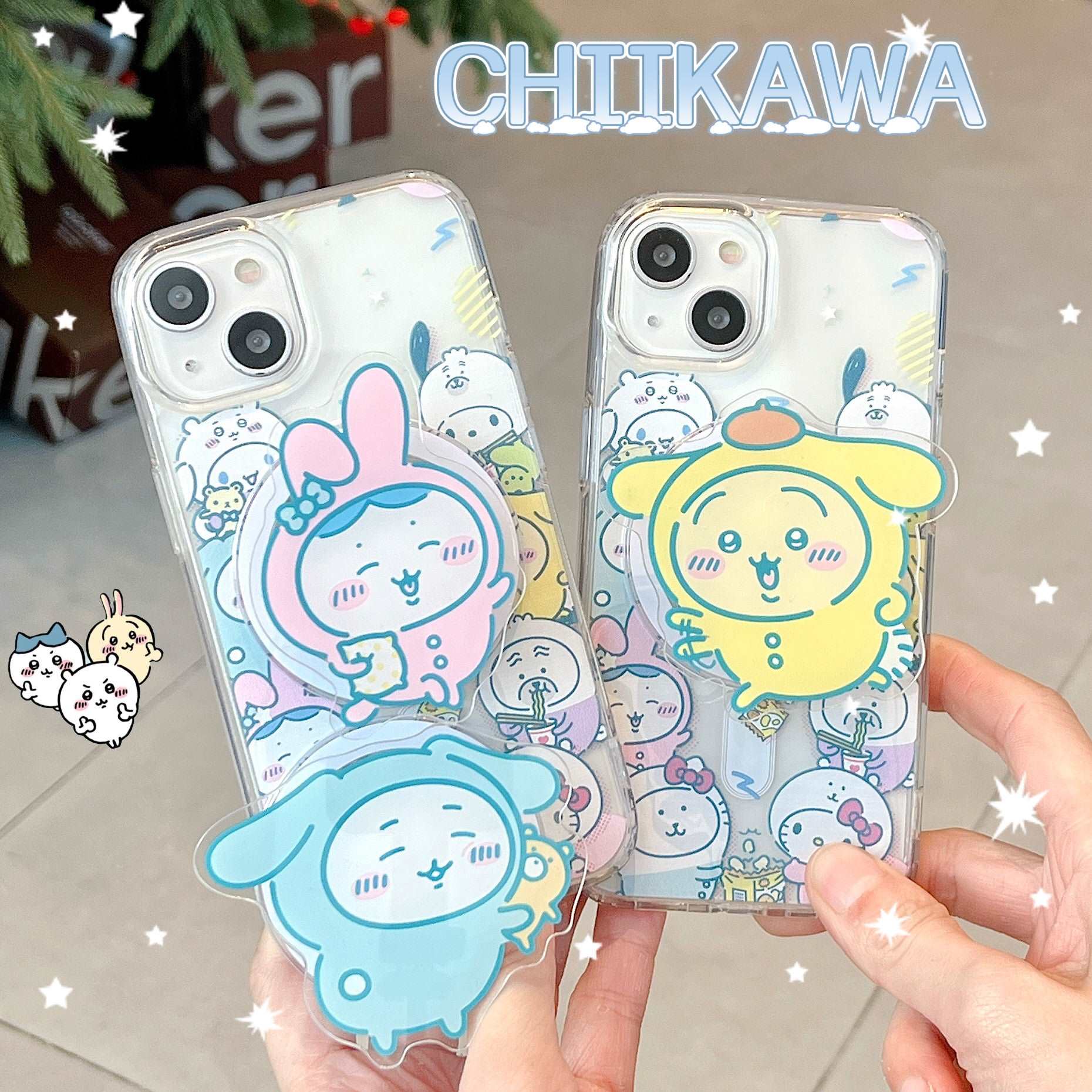 Chiikawa Japanese Style iPhone Case for iPhone 11-15 Pro Max, Magnetic Phone Case With Phone Holder for Anime Lovers, Cute Phone Case for Women Girls, Y2K Fashion Item for Gen Z