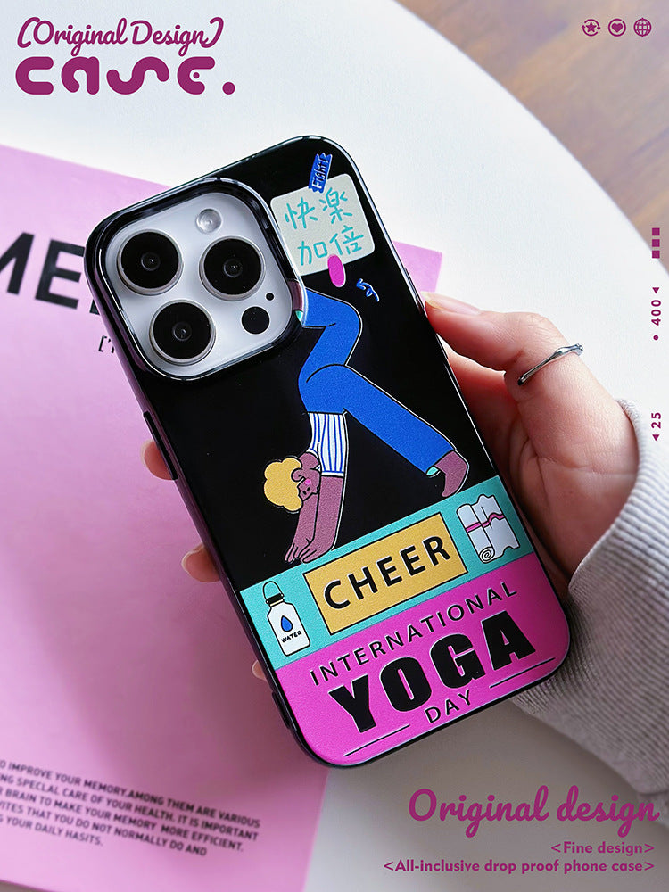 Namaste Yoga Day iPhone Case for iPhone 11-15 Pro Max, Mindfulness Lifestyle, TPU Mobile Phone Cases Available in Pink and Black Colors, Kpop Inspired Phone Aesthetics