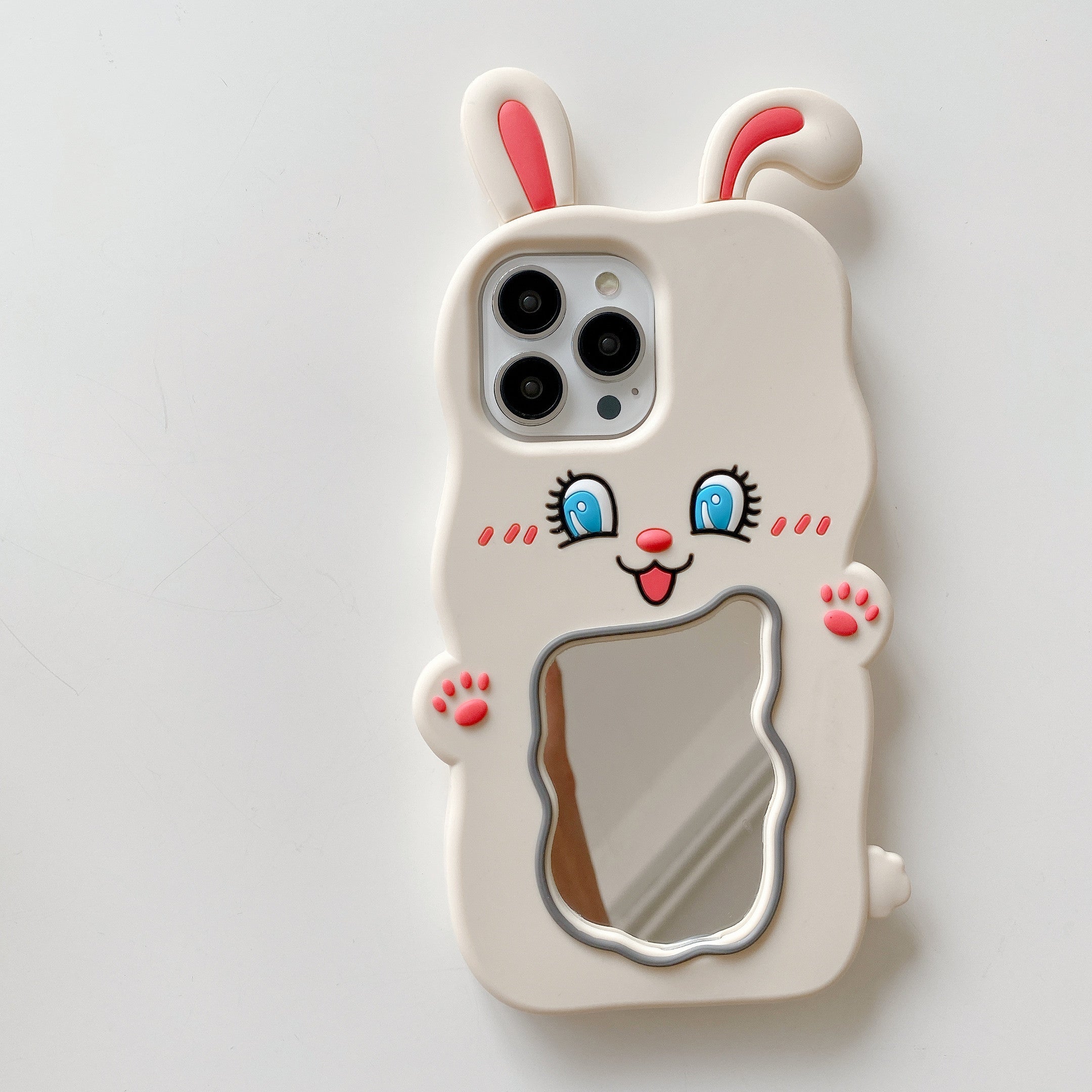 Detailed image of a White Rabbit iPhone case with charming facial features