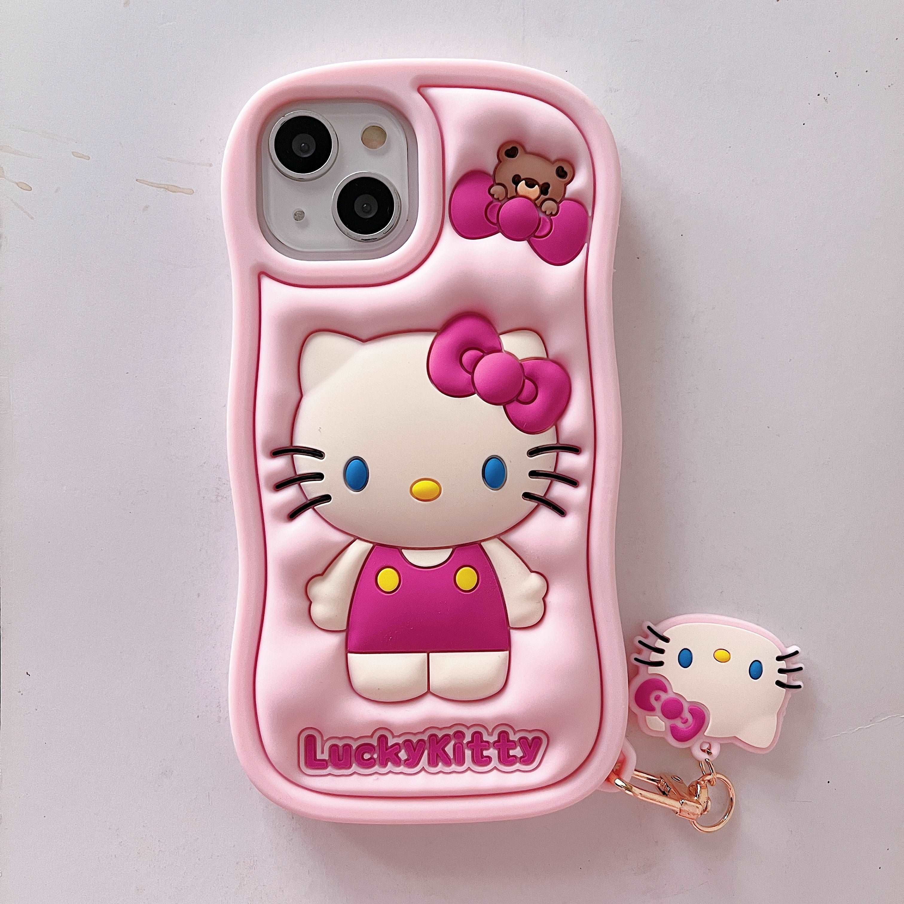 Cute Hello Kitty iPhone case with keychain pendant