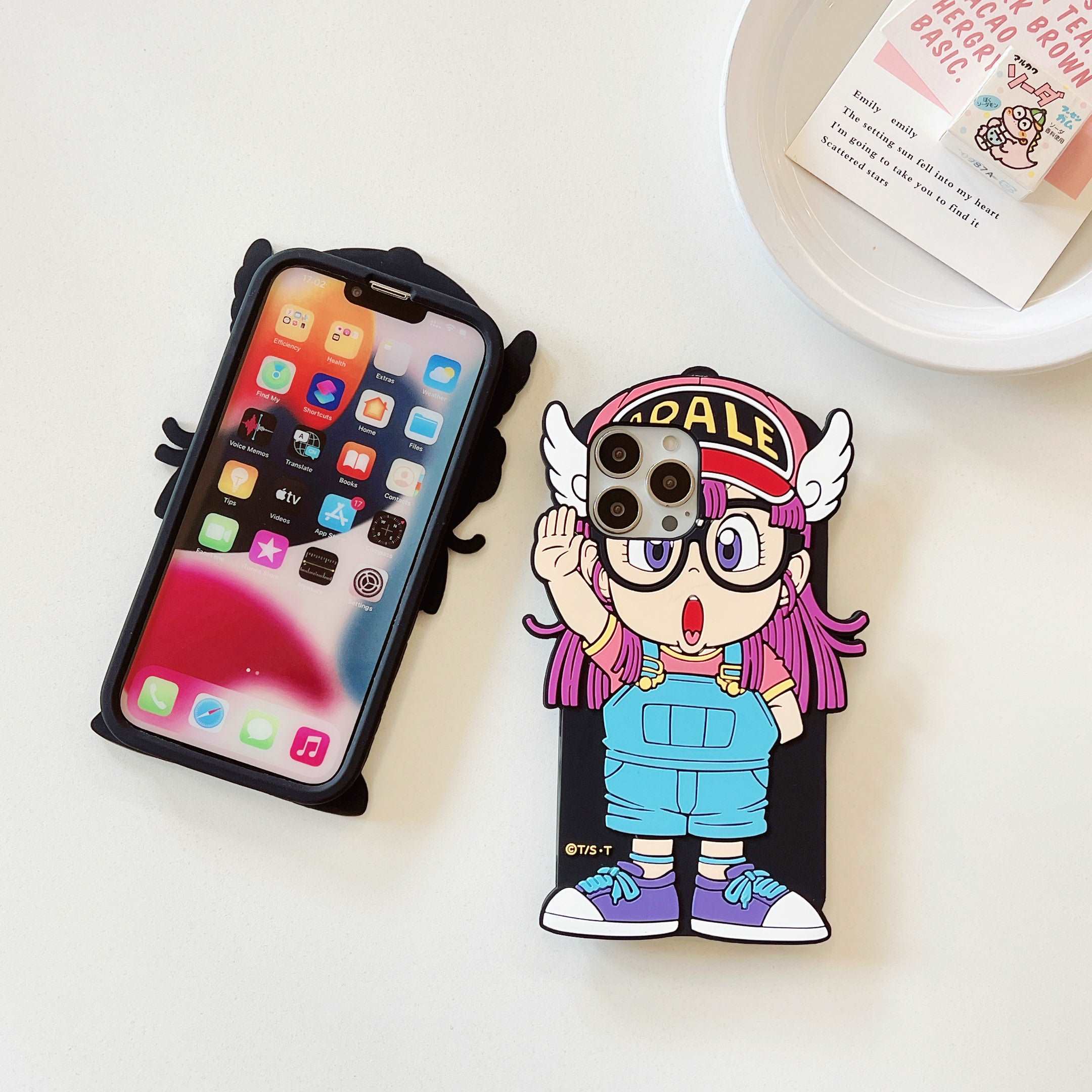 iPhone case with a vibrant print of Arale, the beloved animation character