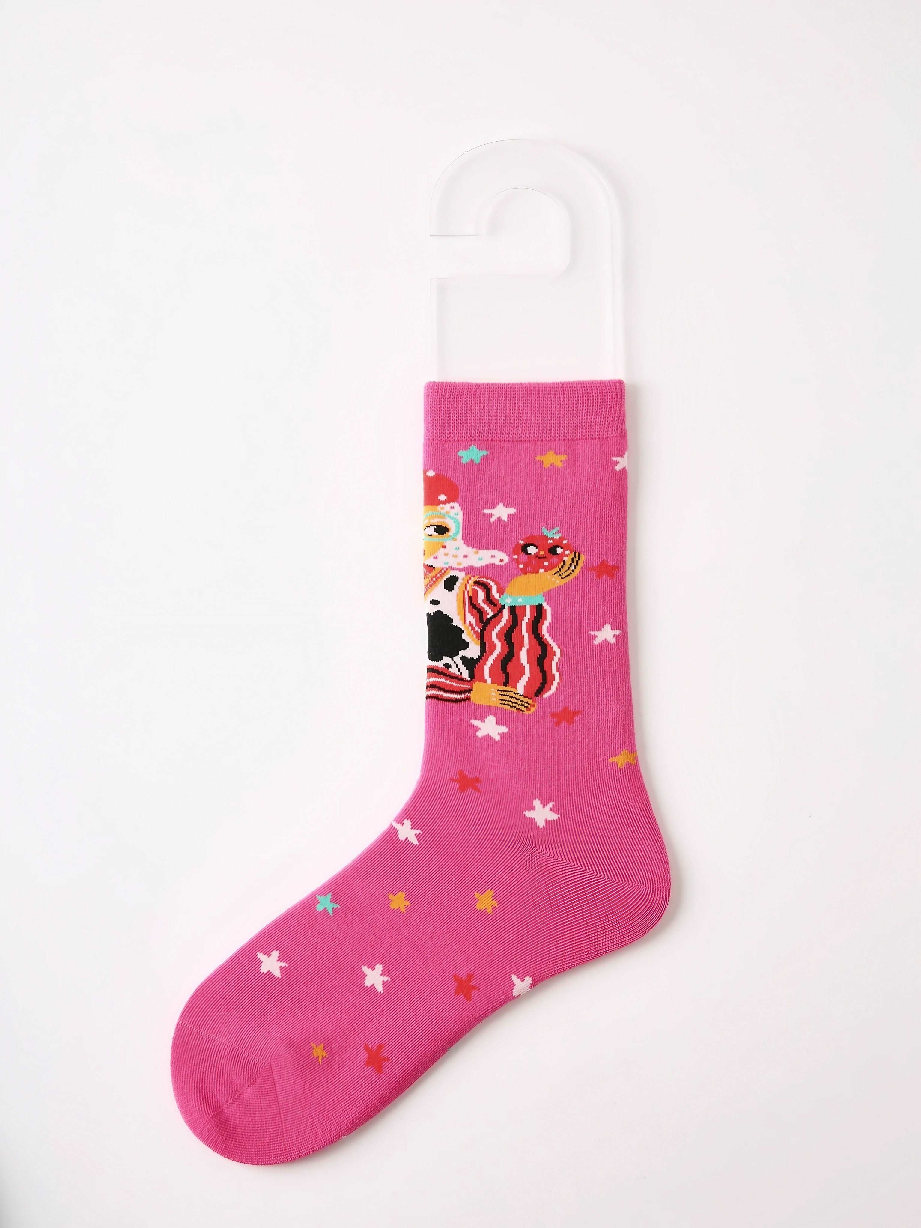 A single pink Blackpink sock adorned with a playful cartoon illustration