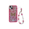 Aesthetic pink iPhone case with butterfly design complemented by a beaded phone chain