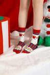 Warm winter socks with a Santa Claus design for Christmas