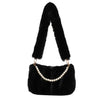 Stylish black fur shoulder bag with pearl accents