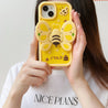 Soft silicone shockproof iPhone case in yellow with bee graphics for various iPhone models