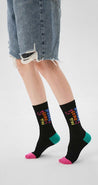 Festive socks with "dreams come true" text in colorful letters from the Blackpink Purple Tektonik set