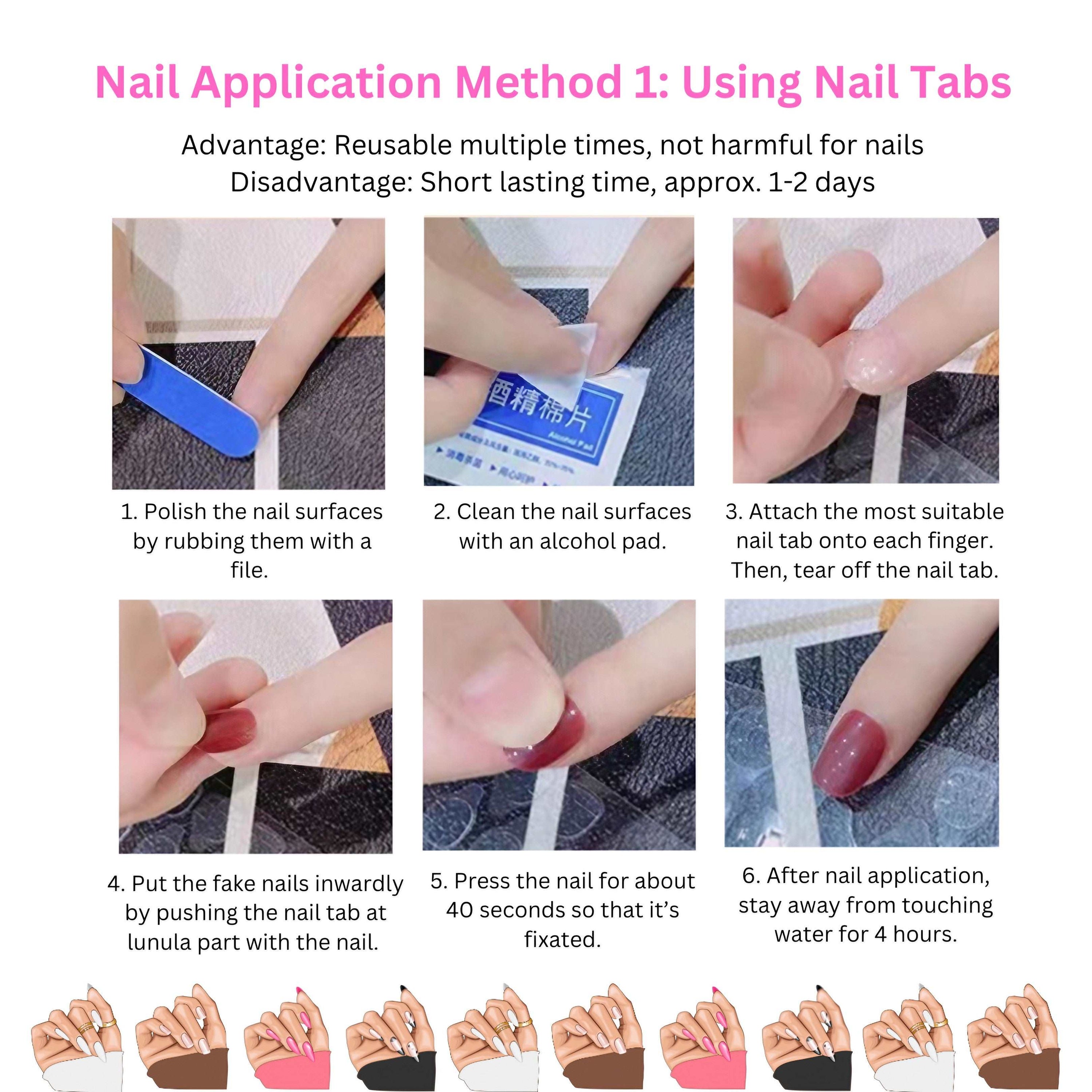 Step-by-step guide for applying press-on nails using adhesive tabs