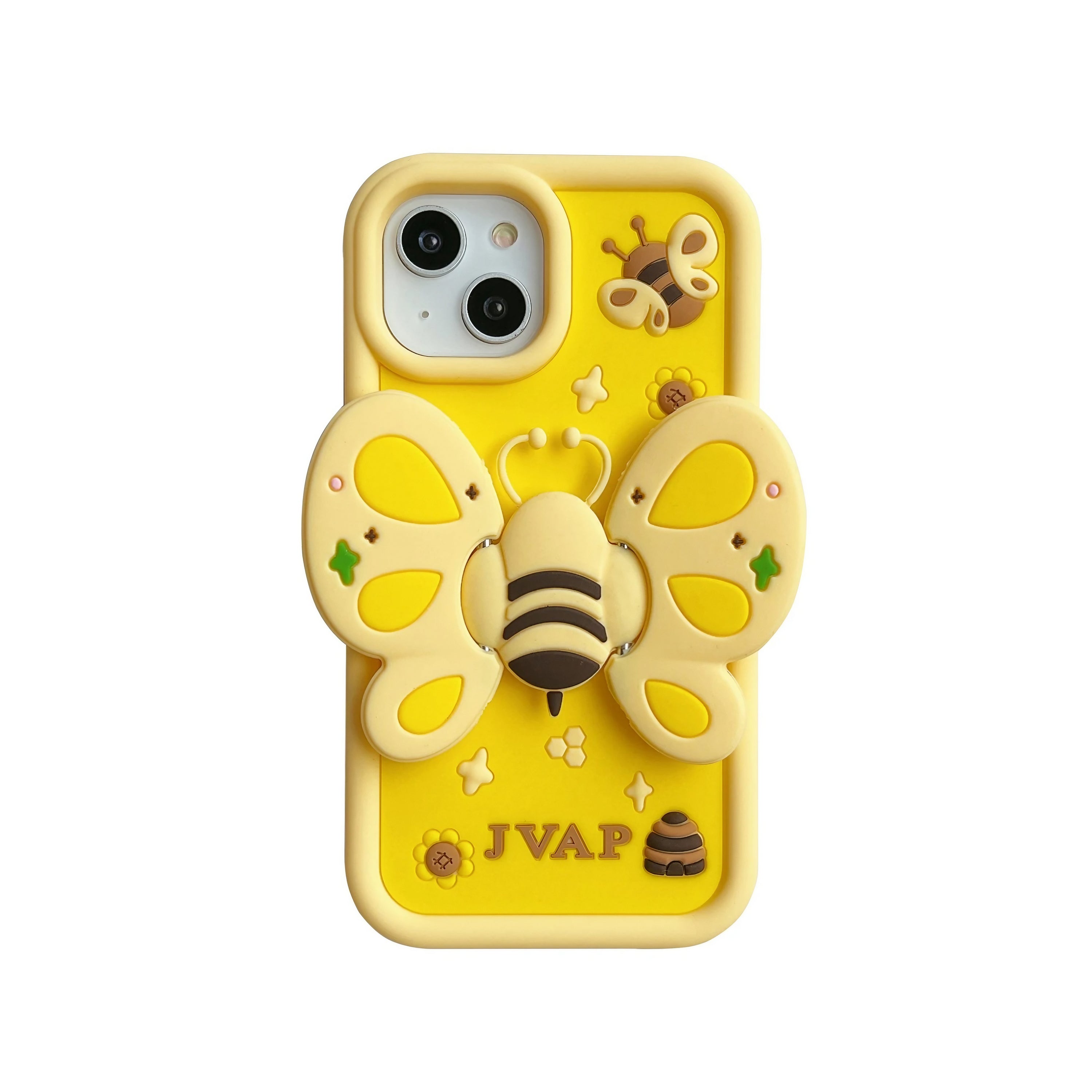 Yellow iPhone case with delicate butterfly artwork on the surface