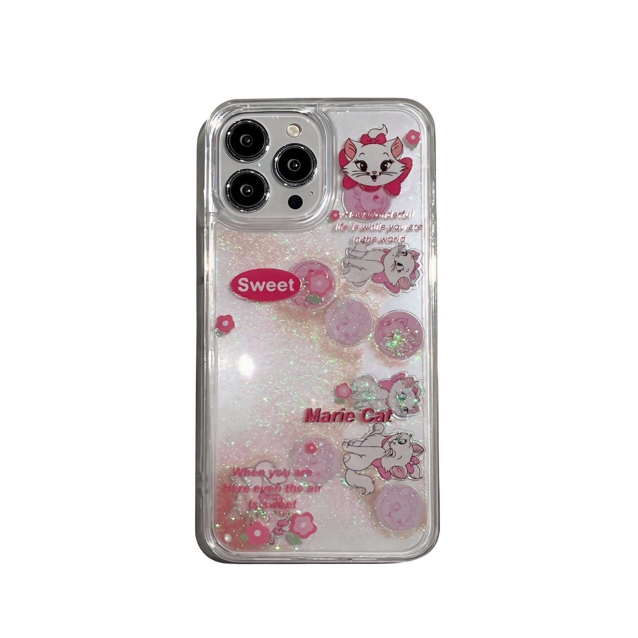 Glittery quicksand iPhone case featuring Disney's Marie the Cat for iPhone 14 series