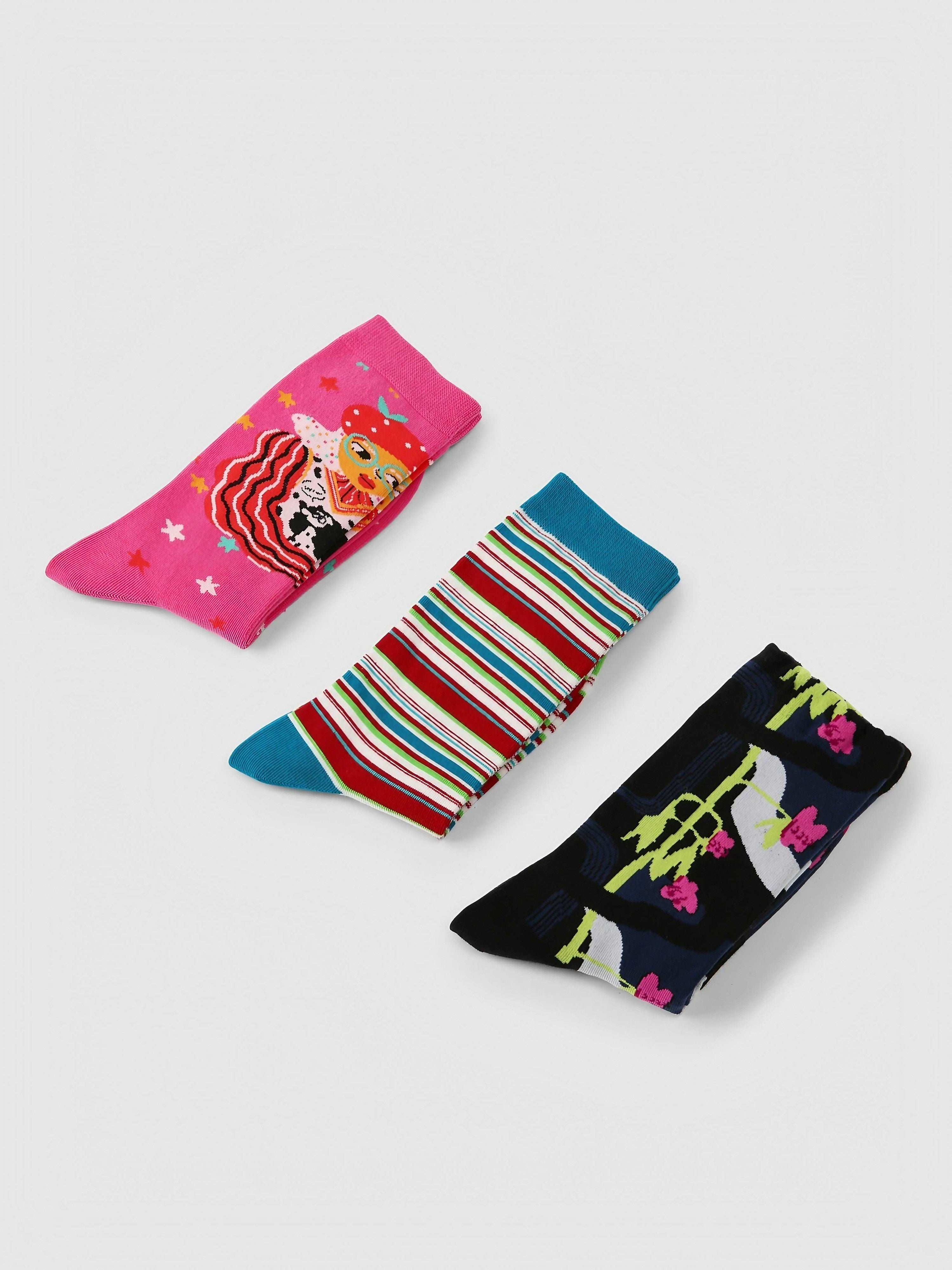 A vibrant set of three Blackpink Funky Socks with unique designs