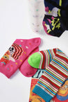 An assortment of Blackpink Funky Socks showcasing various colorful designs