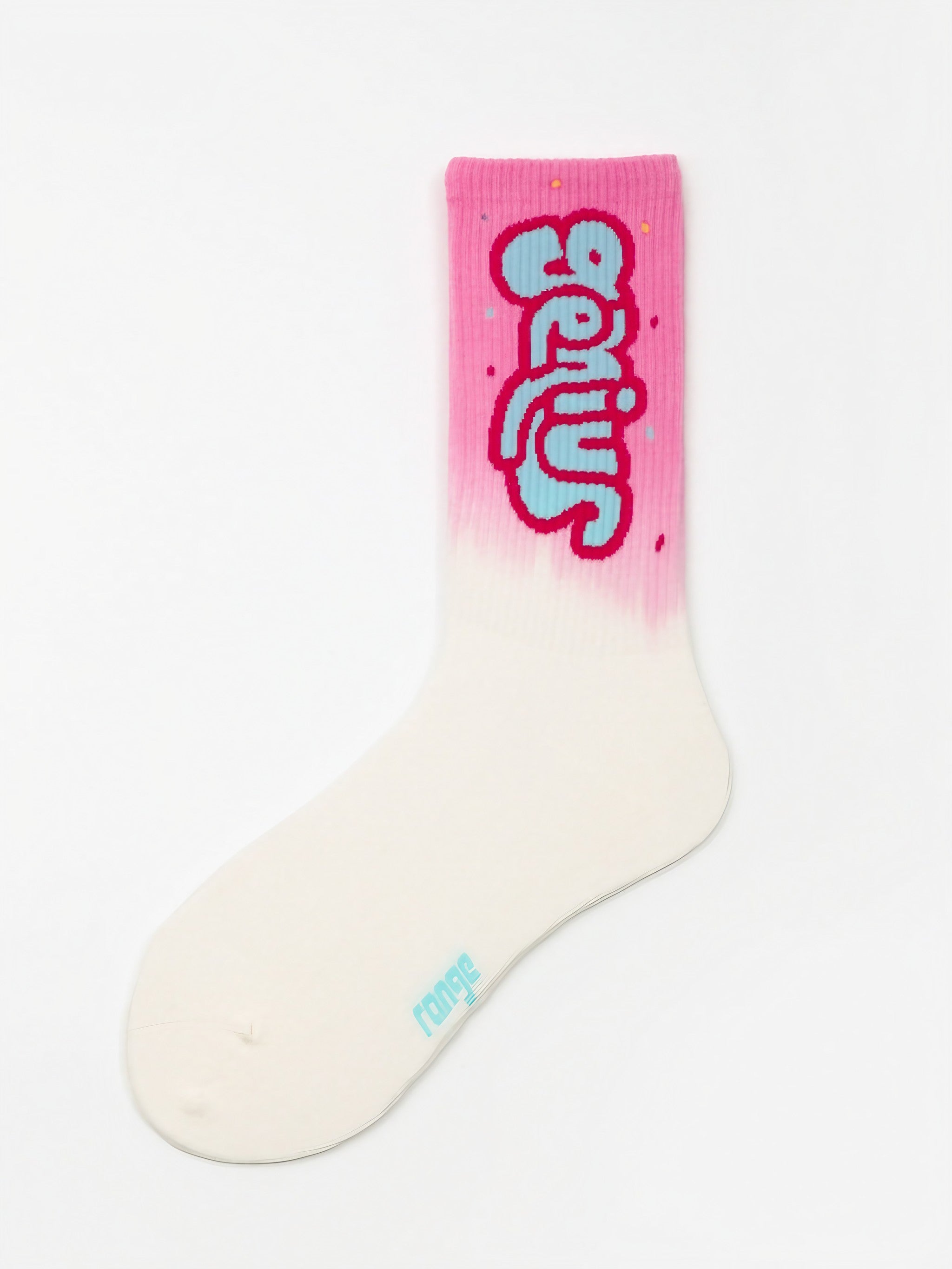 Close-up of a pink and blue sock from the women's fashion set