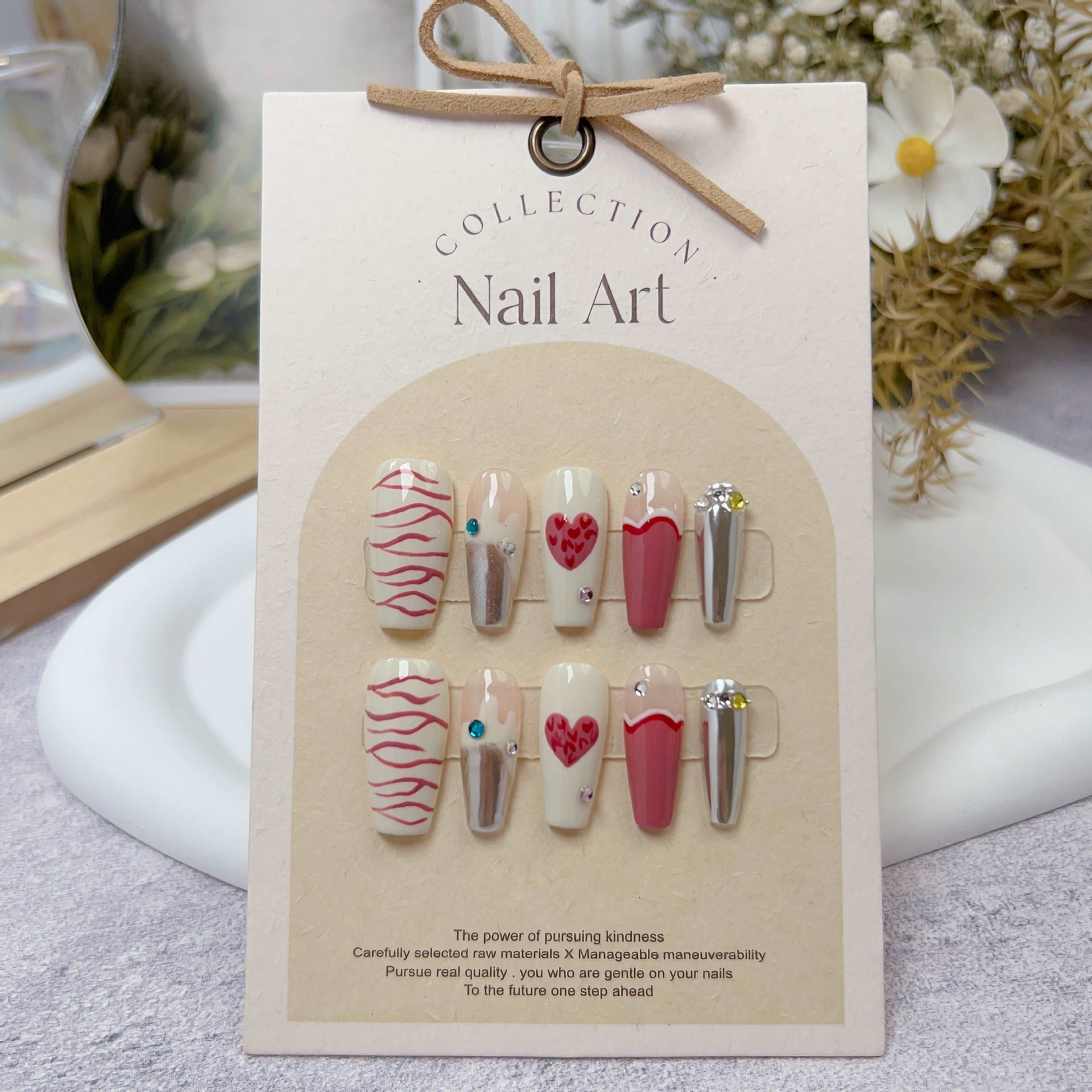 Display of pink nail collection with a decorative background