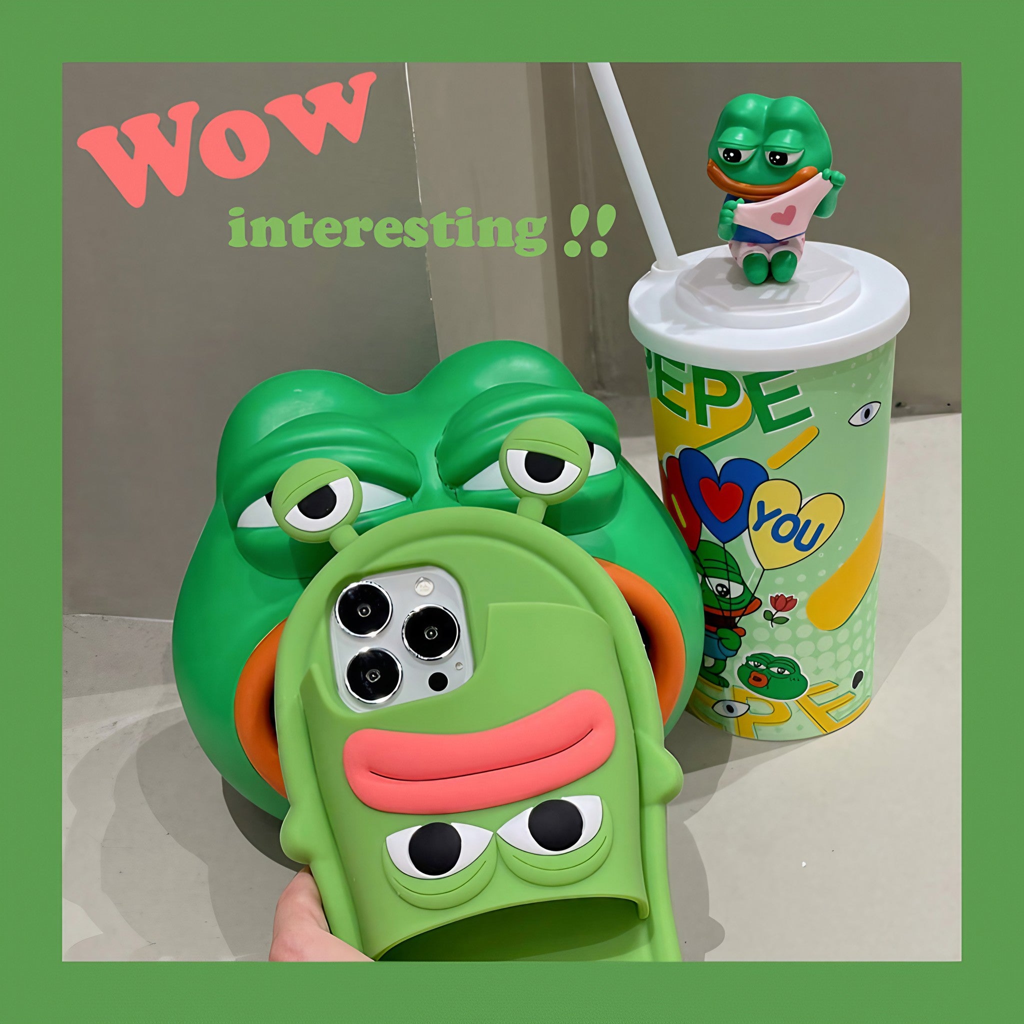 Green silicone iPhone case with 3D frog cartoon for iPhone 14 Pro Max