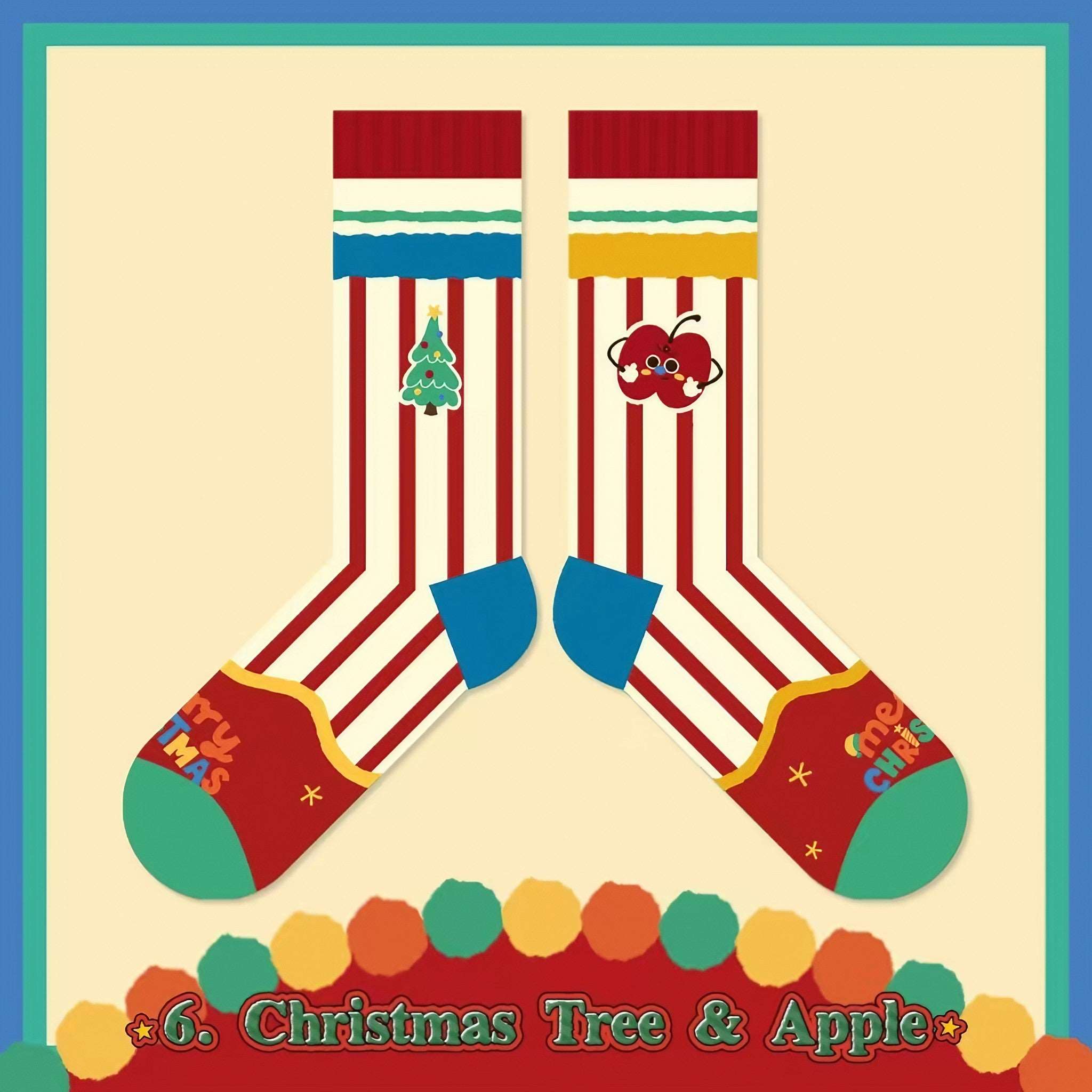 Christmas gift socks with a unique Christmas tree and apple decoration