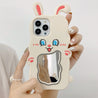 Model showcasing a White Rabbit silicone case for iPhone