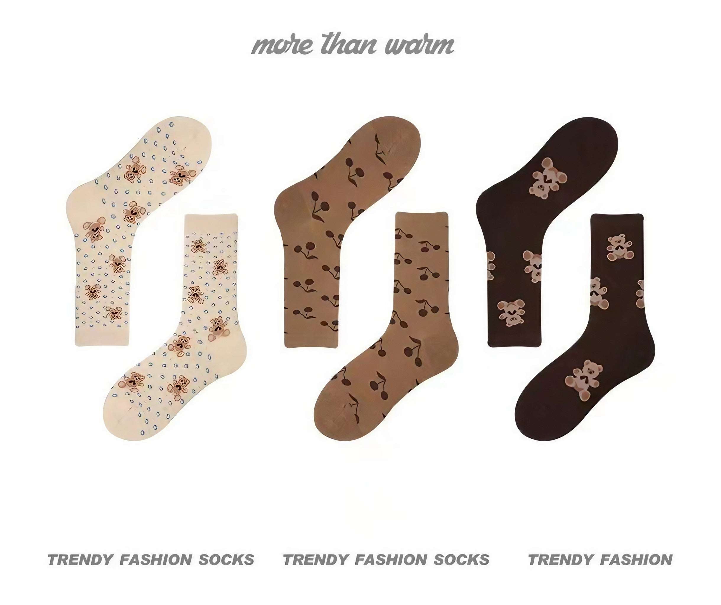 Assortment of the Brown Bear Socks set showcasing different patterns and designs