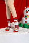 Cheerful red socks with a Santa Claus design for a festive touch