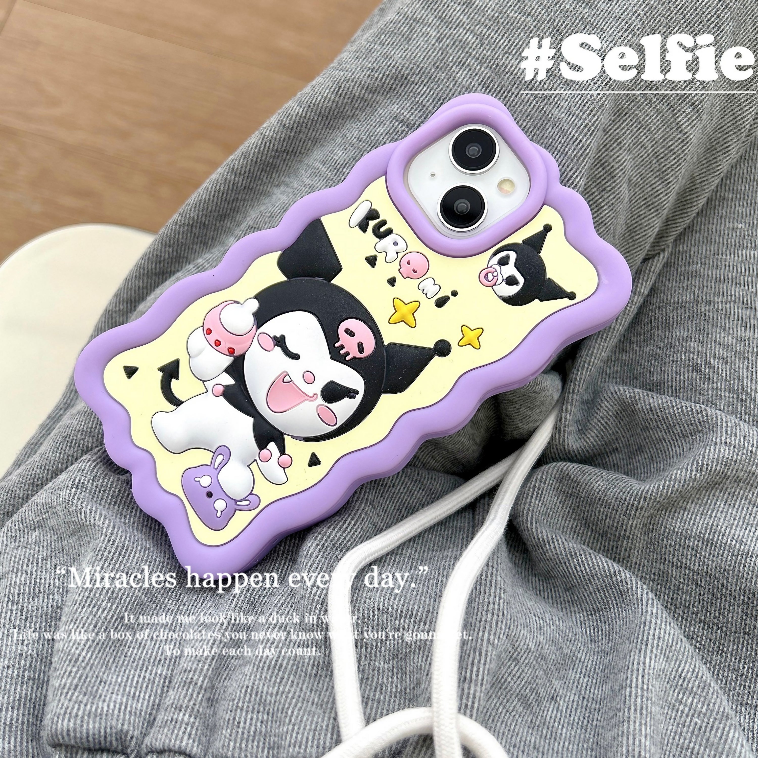 Solo image of a purple iPhone case with Kuromi's cat character for a kawaii look