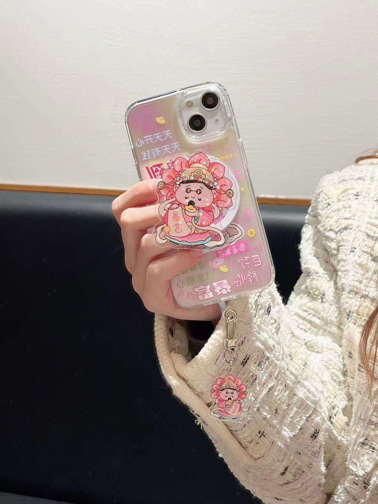 The Most Unique iPhone Case for Women in 2024, Chinese God of Wealth Magnetic iPhone Case for iPhone 11-15 Pro Max With Phone Charm and Phone Holder Options, Pink iPhone Case, Red iPhone Case, Y2K Fashion, Gen Z Humor Fashion Item