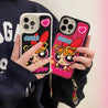 Durable and cute Powerpuff Girls iPhone case with a pendant for iPhone 14 and 13 series