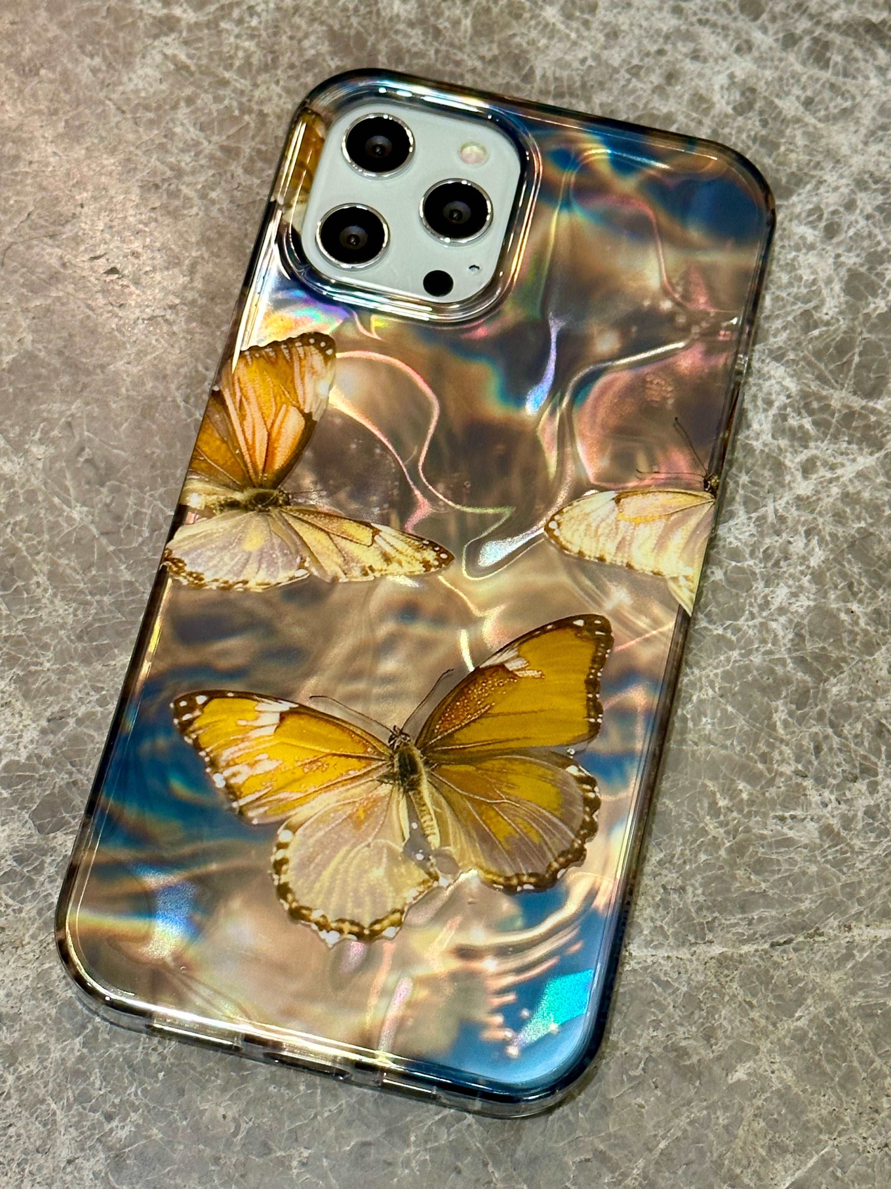 Elegant Old Money Style Butterfly iPhone Case for iPhone 11/12/15/15 Pro/15 Pro Max/14/14 Pro/14 Pro Max/13 Pro/13 Pro Max, TPU+PC Shockproof Cover, Cute Phone Case With Gen Z Style, Y2K Retro Phone Case as K-Pop Aesthetics