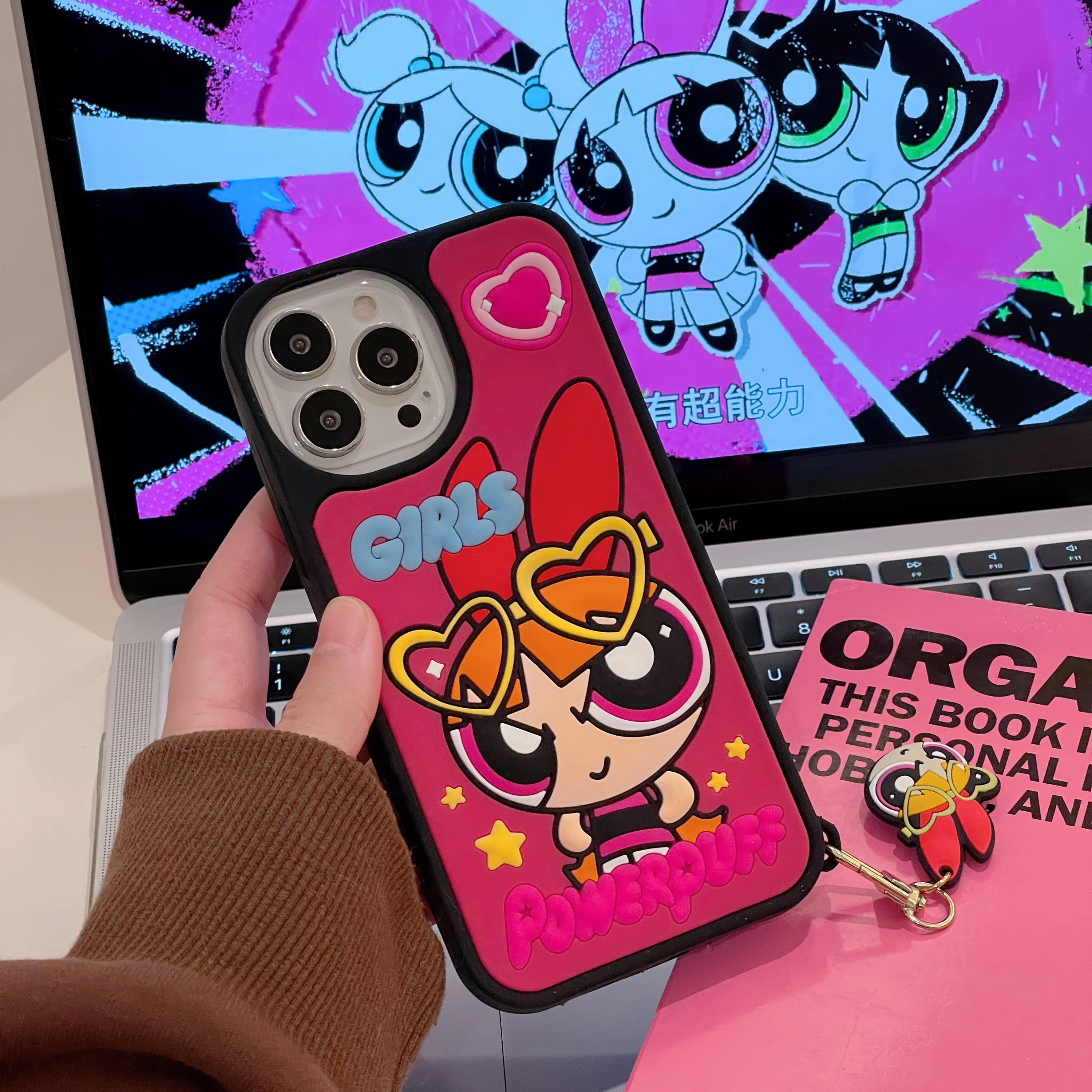 iPhone case with a Powerpuff Girls cartoon design for the latest iPhone models