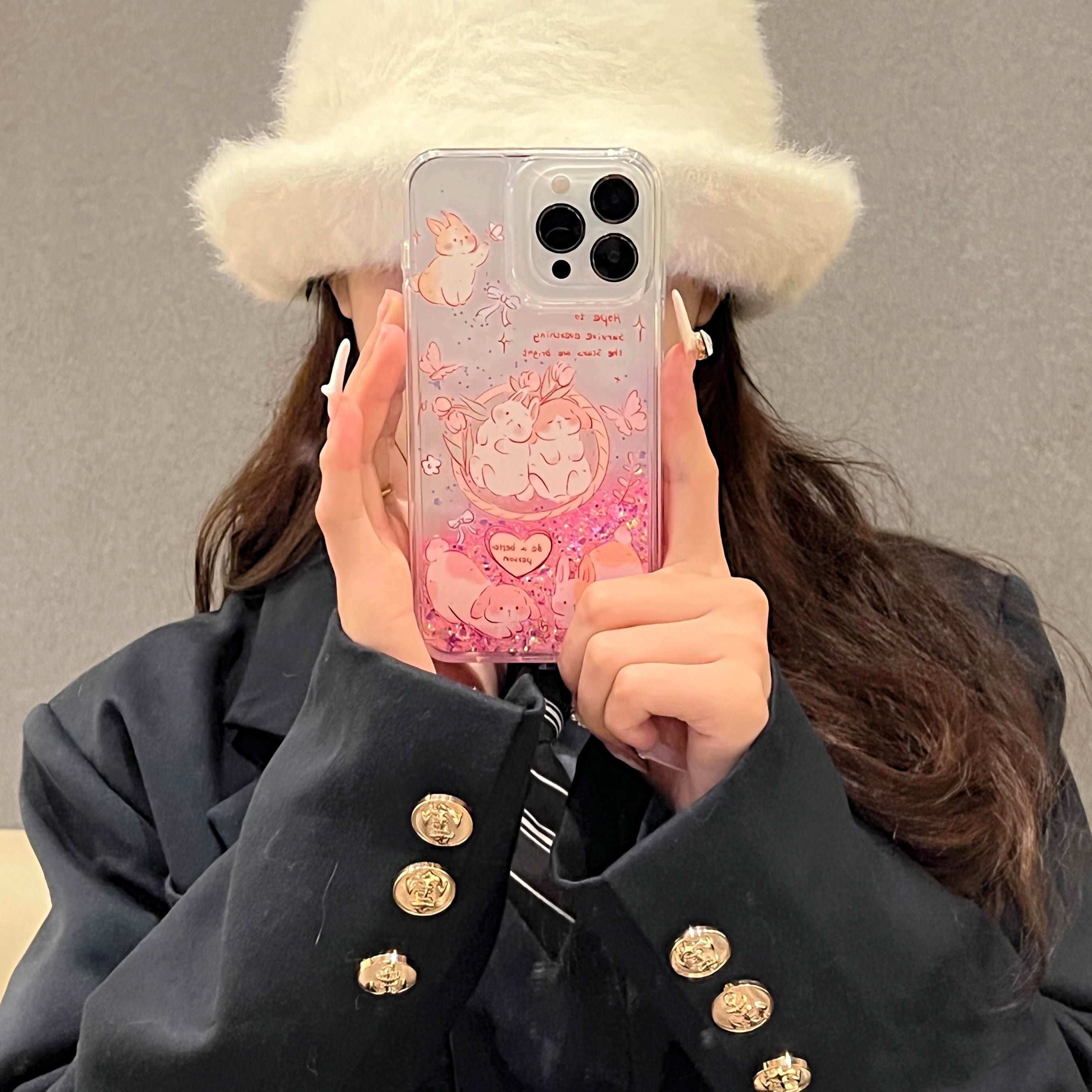 Cute Rabbit Glitter Phone Case for iPhone 11-15 Pro Max for Women Girls, Quicksand iPhone Case, Balletcore Aesthetic, Spring Fashion Inspo, Made of TPU+PC