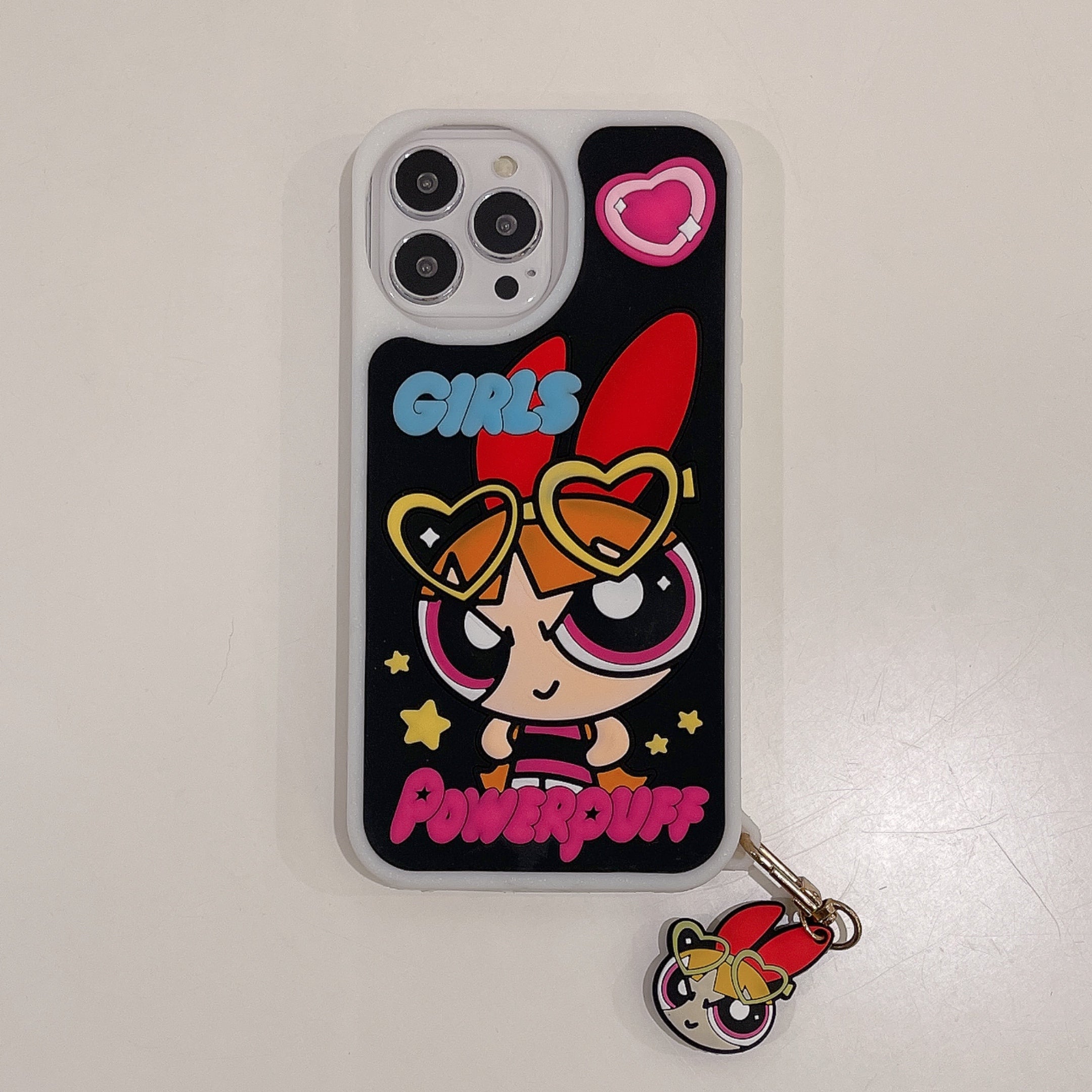 Powerpuff Girls themed silicone black iPhone case for iPhone 14 series and 13 Pro Max