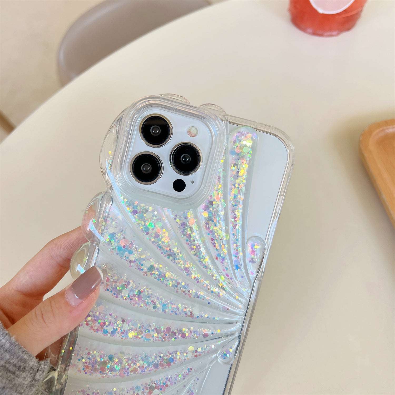 Shiny Bling Bling Shell iPhone Case for iPhone 11-15 Pro Max, Transparent Glitter Shell Phone Case for Women Girls, Coquette Aesthetics, Soft Feminine Style, Made of TPU, Available in 5 Colors