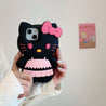 Close-up of a black Hello Kitty iPhone case held by a woman