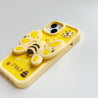 Detailed view of a yellow iPhone case with a prominent bee design