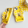 Twin yellow iPhone cases with bee and butterfly art, suitable for iPhone 13 Pro Max