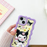 Individual presenting a purple iPhone case with Kuromi anime character design